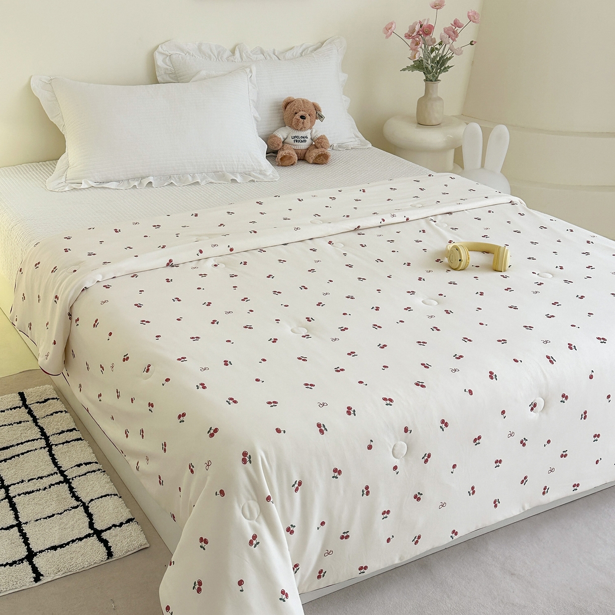 91家纺网 家纺一手货源 找家纺 尚品本色 2026年新款小清新针织棉夏被空调被 小樱桃