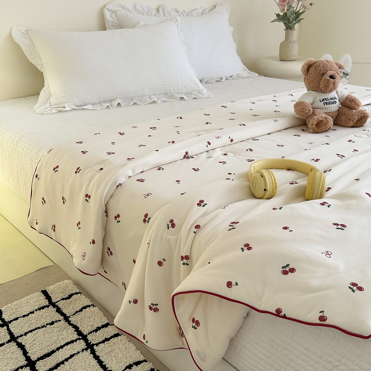 91家纺网 家纺一手货源 找家纺 尚品本色 2026年新款小清新针织棉夏被空调被 小樱桃