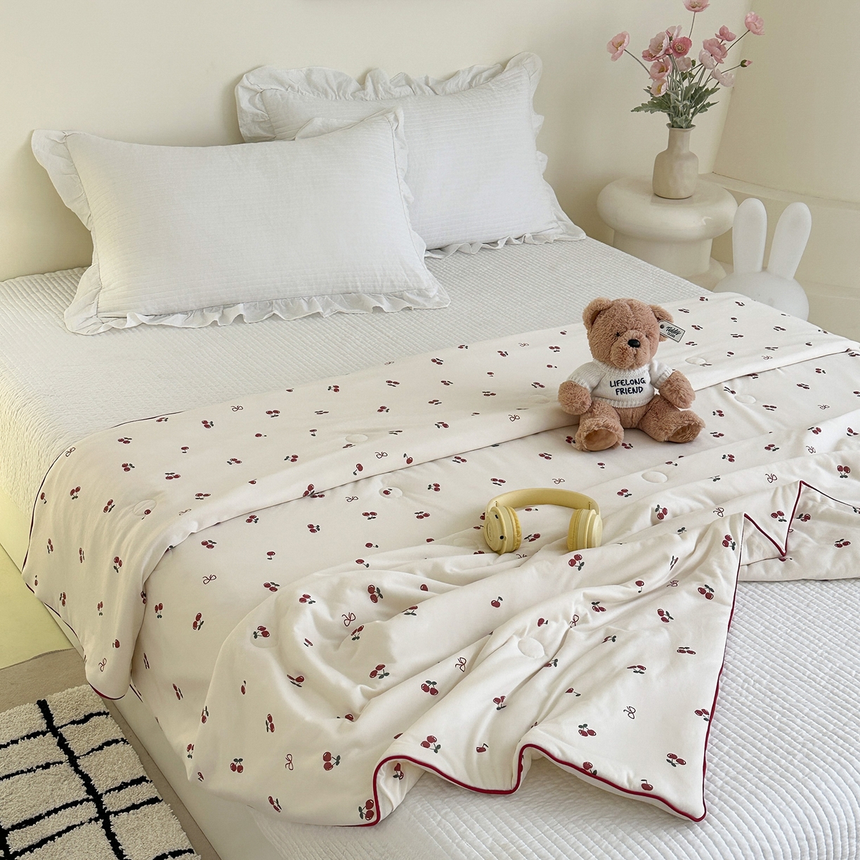 91家纺网 家纺一手货源 找家纺 尚品本色 2026年新款小清新针织棉夏被空调被 小樱桃