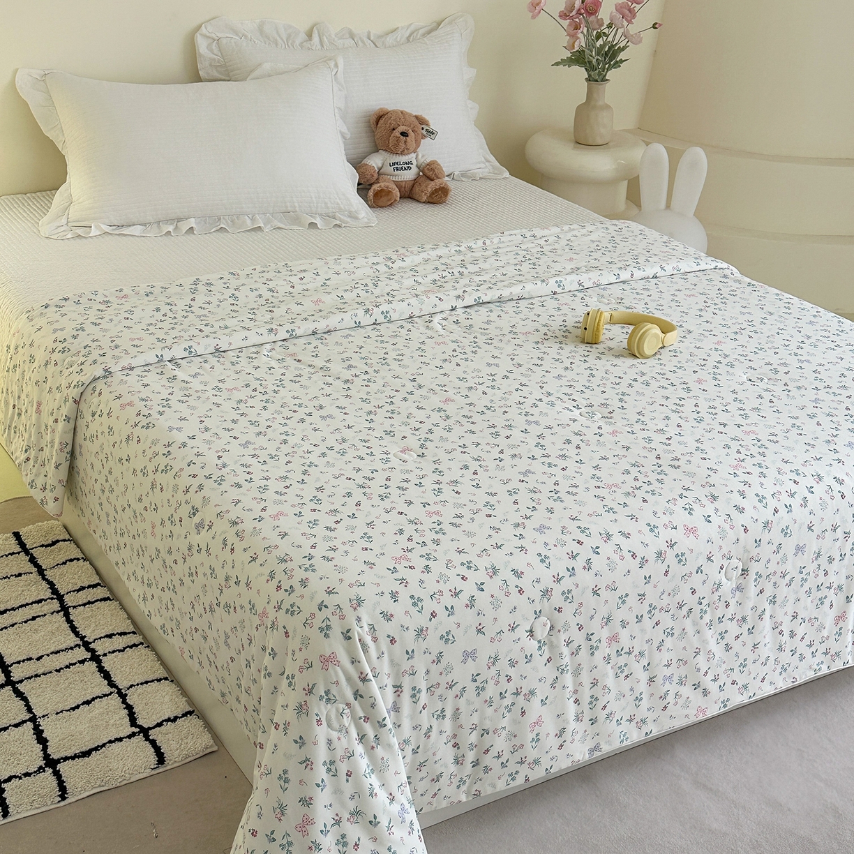 91家纺网 家纺一手货源 找家纺 尚品本色 2026年新款小清新针织棉夏被空调被 春风里