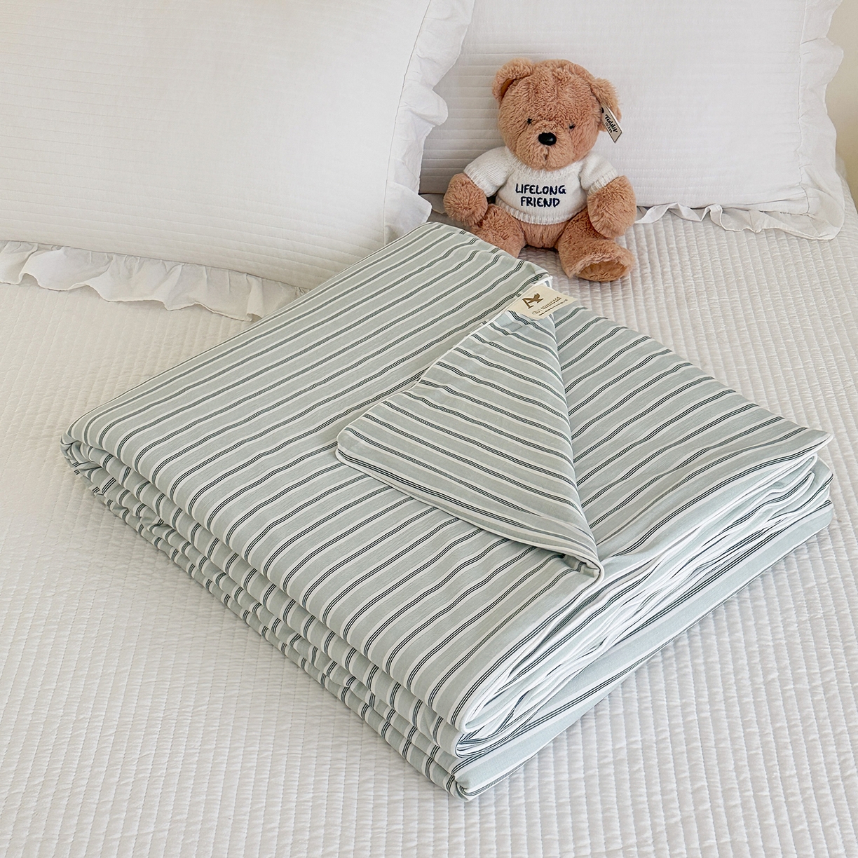 91家纺网 家纺一手货源 找家纺 尚品本色 2026年新款小清新针织棉夏被空调被 条纹兰