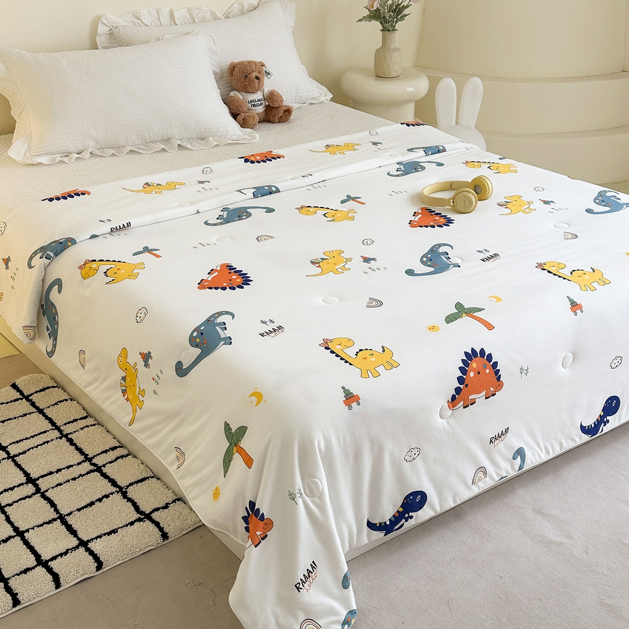 91家纺网 家纺一手货源 找家纺 尚品本色 2026年新款小清新针织棉夏被空调被 小恐龙