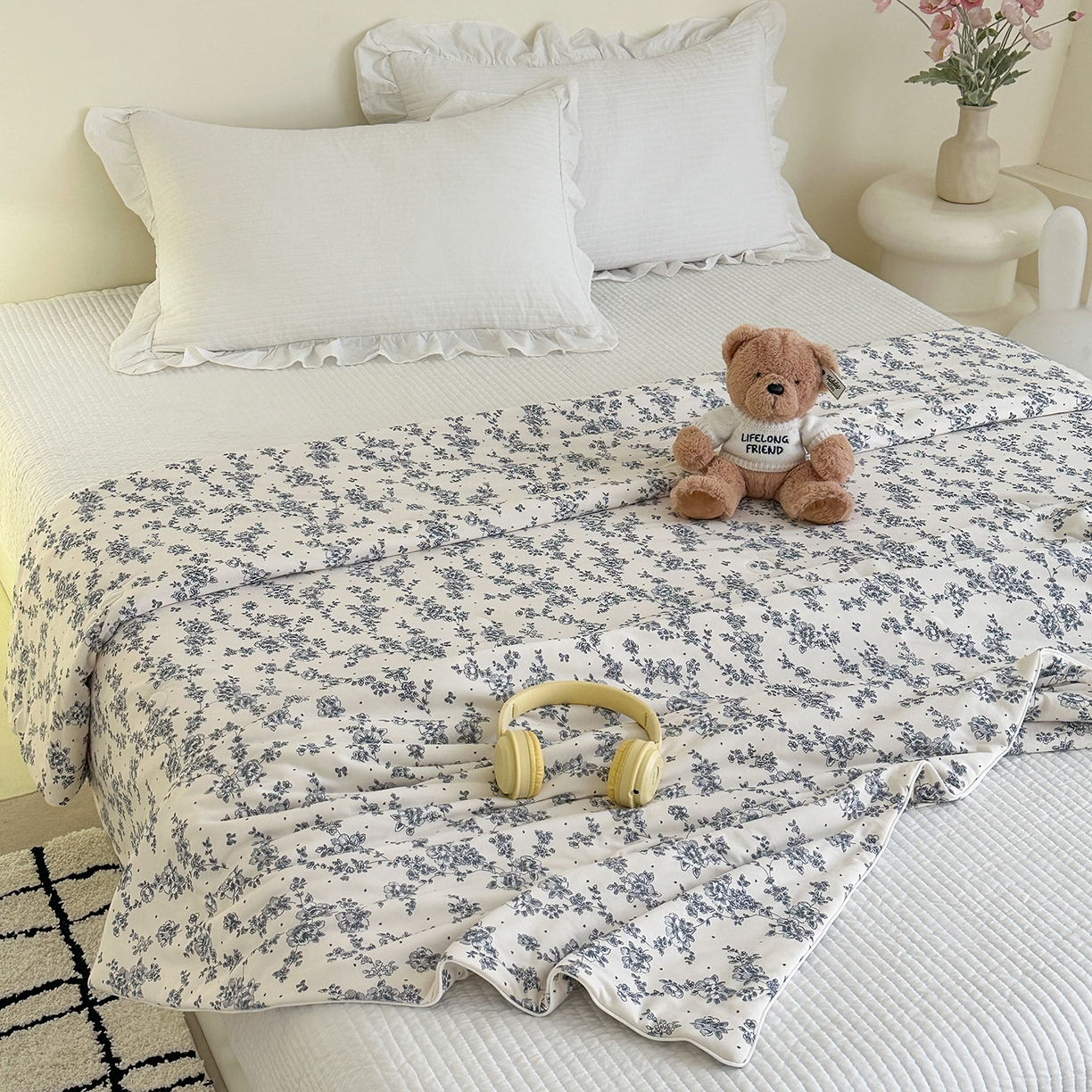 91家纺网 家纺一手货源 找家纺 尚品本色 2026年新款小清新针织棉夏被空调被 水墨嫣然