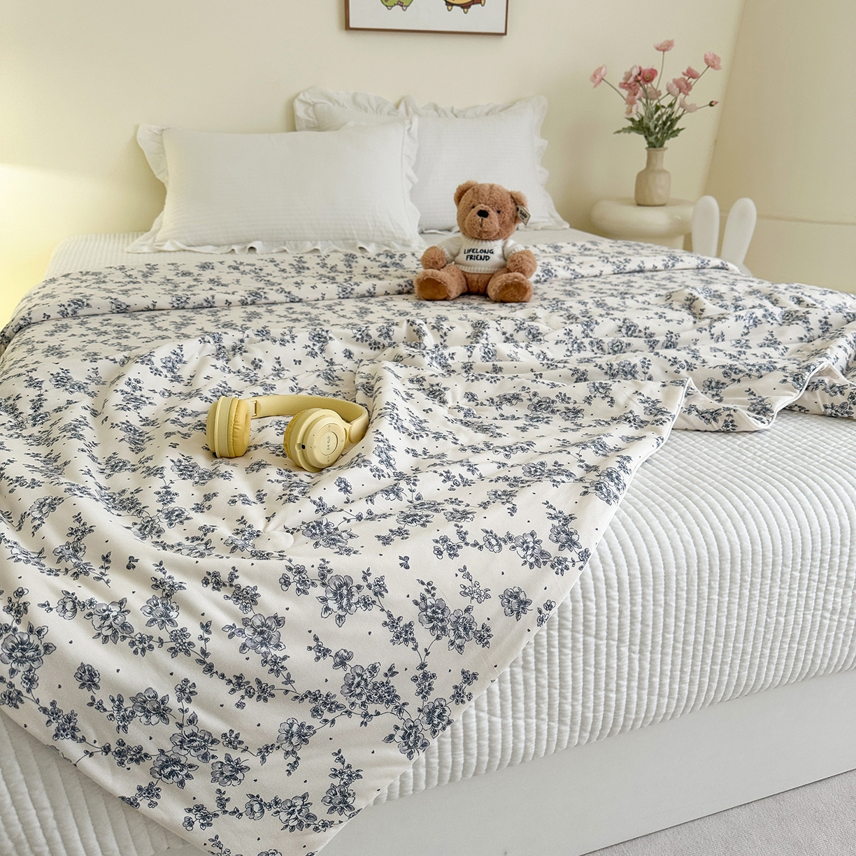 91家纺网 家纺一手货源 找家纺 尚品本色 2026年新款小清新针织棉夏被空调被 水墨嫣然