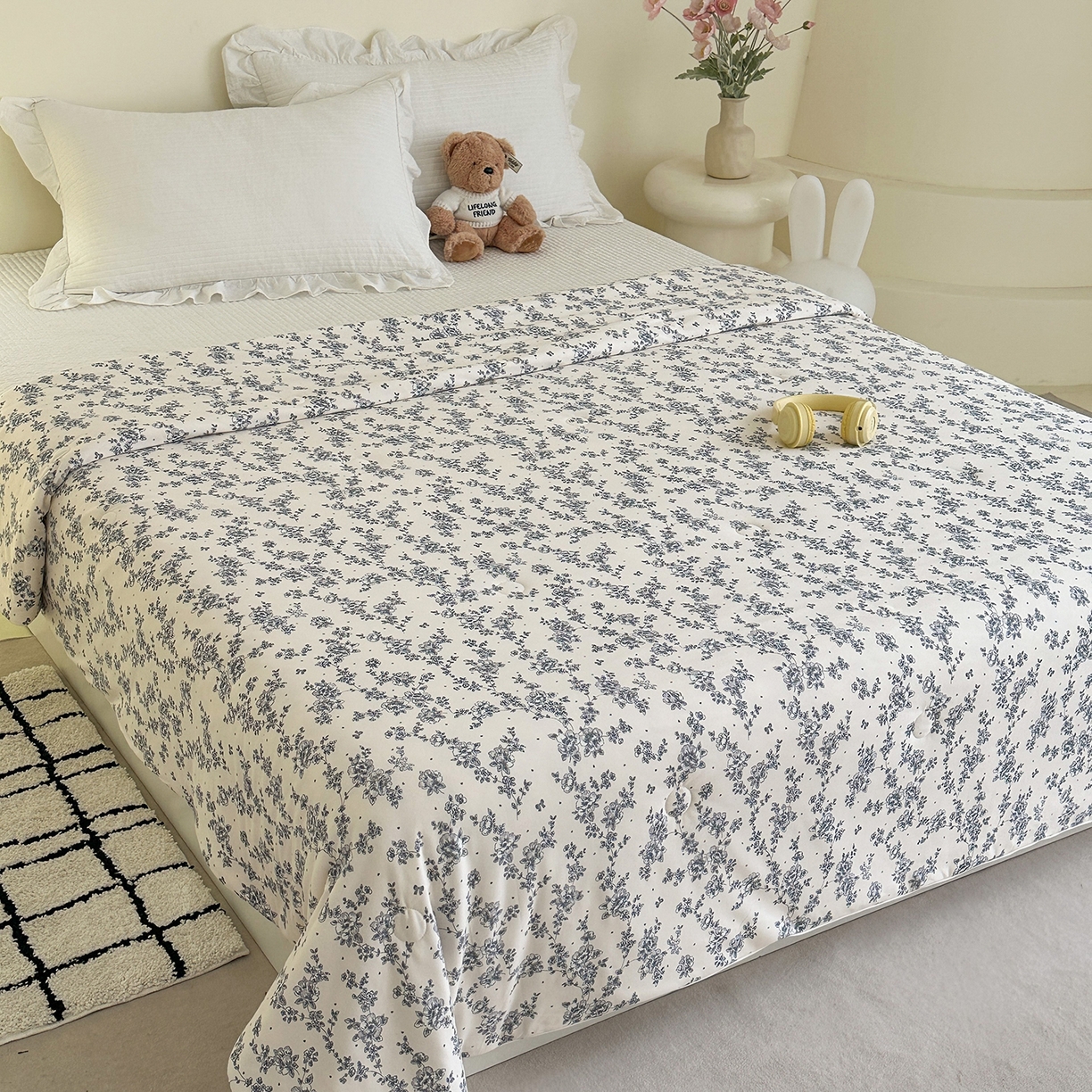 91家纺网 家纺一手货源 找家纺 尚品本色 2026年新款小清新针织棉夏被空调被 水墨嫣然