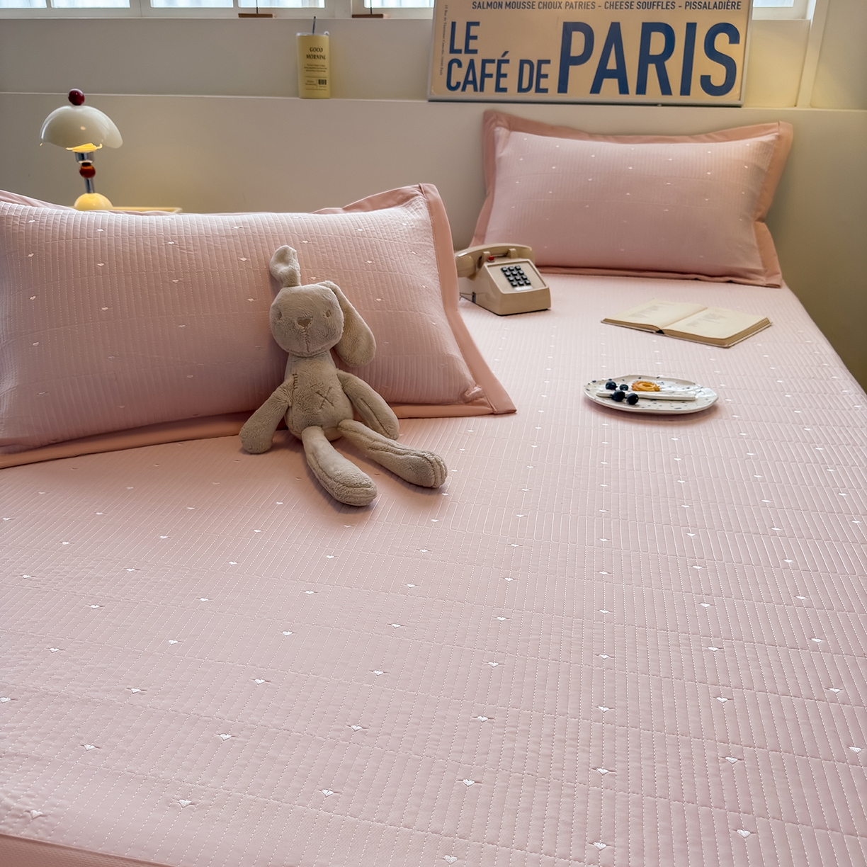 91家纺网 家纺一手货源 找家纺 （总）懒猫家纺 2026新款满天星绗绣莫兰迪色系床席床笠款凉席