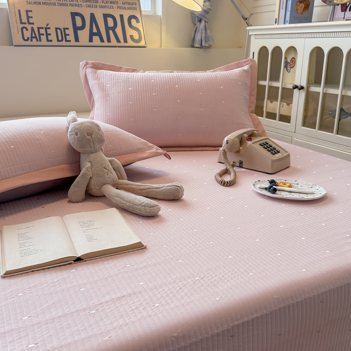 91家纺网 家纺一手货源 找家纺 （总）懒猫家纺 2026新款满天星绗绣莫兰迪色系床席床笠款凉席