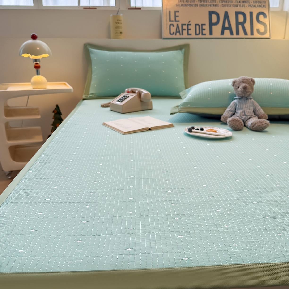 懒猫家纺 2026新款满天星绗绣莫兰迪色系床席床笠款凉席 生椰抹茶-床席款