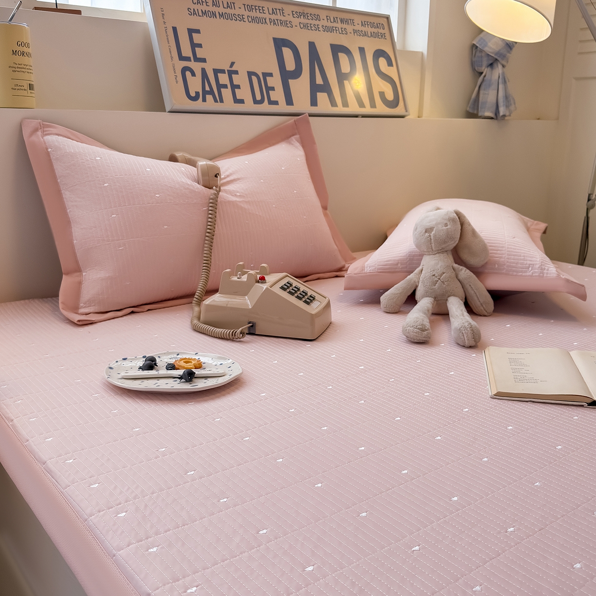 91家纺网 家纺一手货源 找家纺 （总）懒猫家纺 2026新款满天星绗绣莫兰迪色系床席床笠款凉席