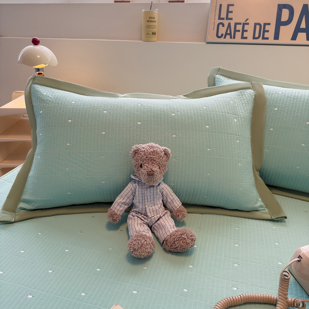 91家纺网 家纺一手货源 找家纺 懒猫家纺 2026新款满天星绗绣莫兰迪色系床席床笠款凉席 生椰抹茶-床席款