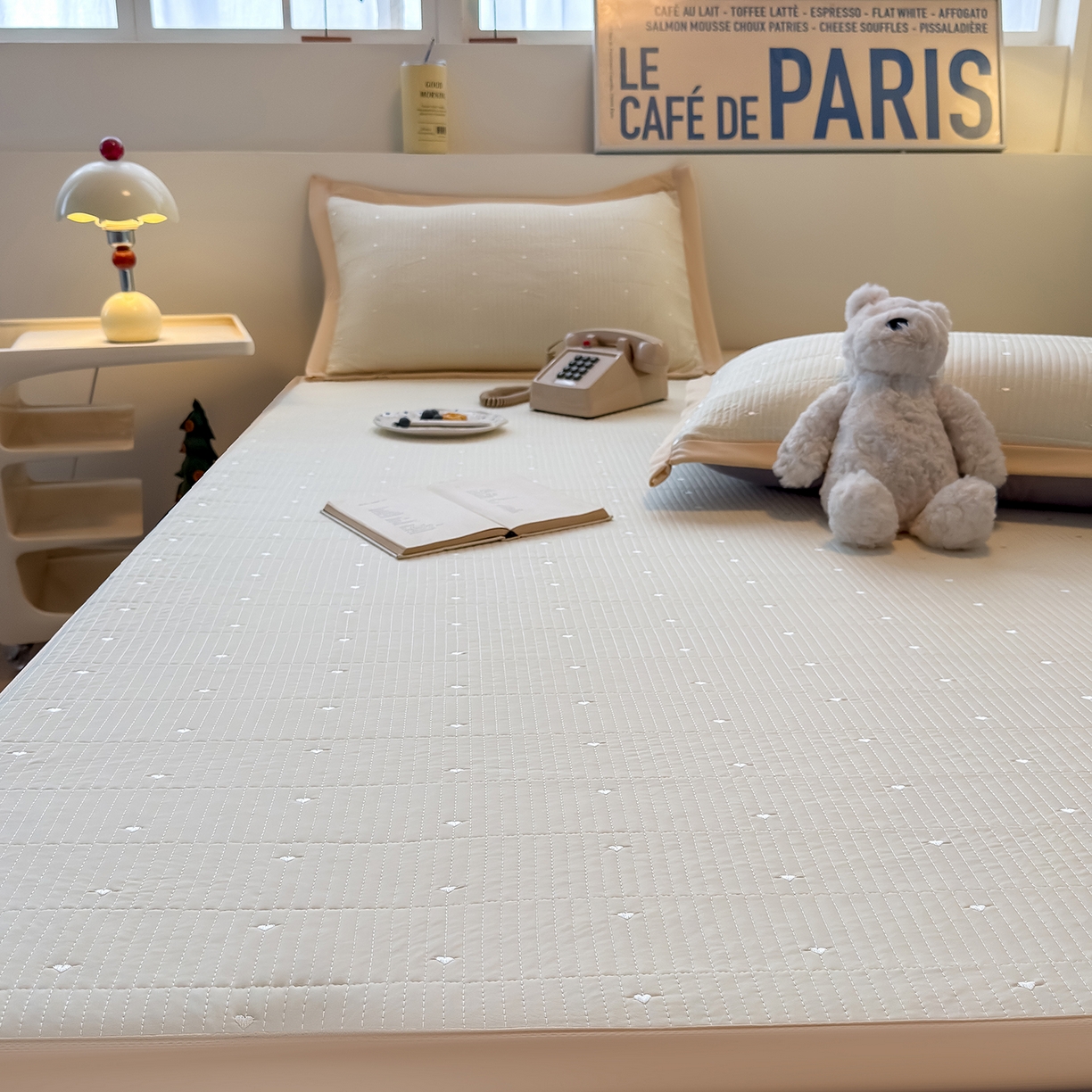 懒猫家纺 2026新款满天星绗绣莫兰迪色系床席床笠款凉席 香草布蕾-床席款