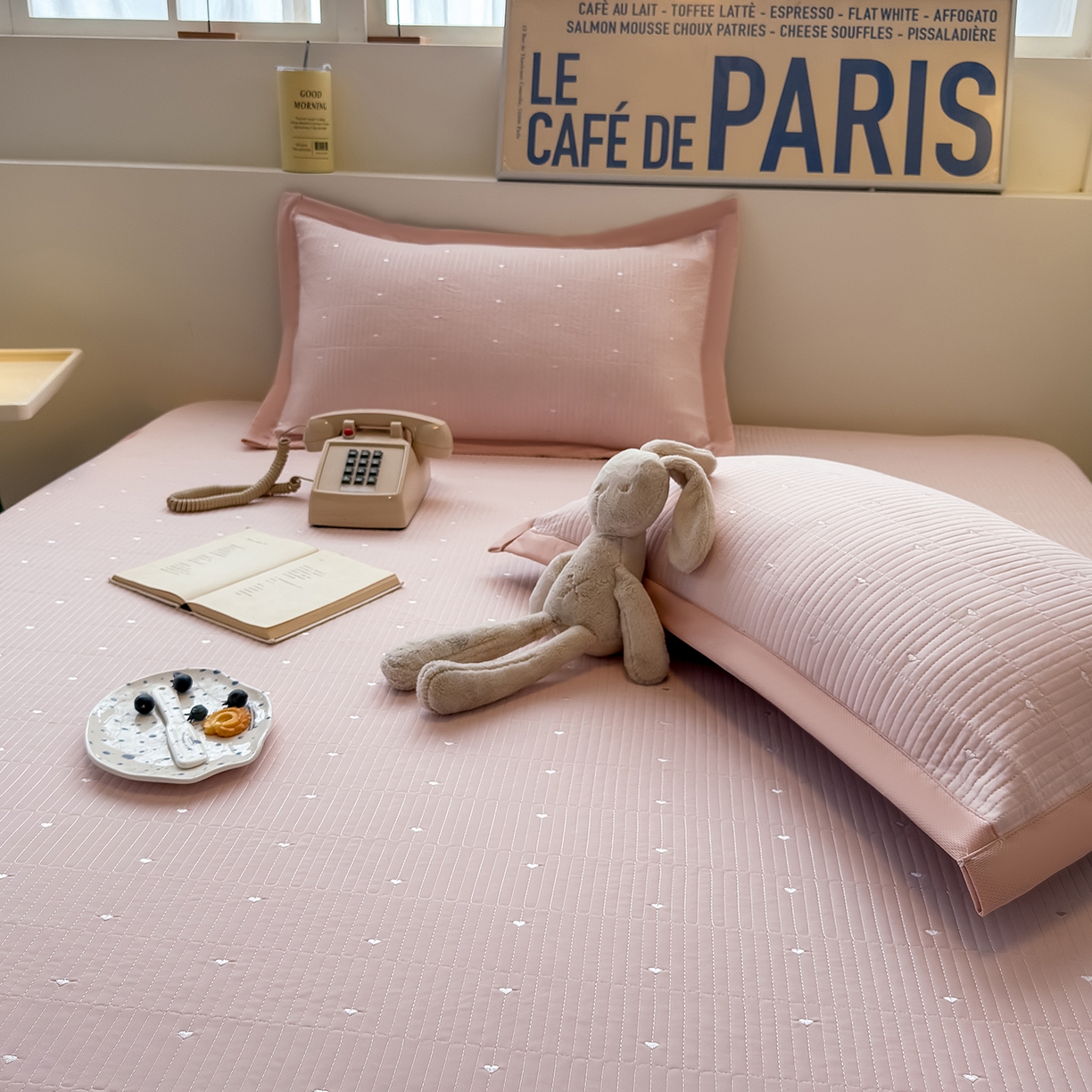 91家纺网 家纺一手货源 找家纺 （总）懒猫家纺 2026新款满天星绗绣莫兰迪色系床席床笠款凉席