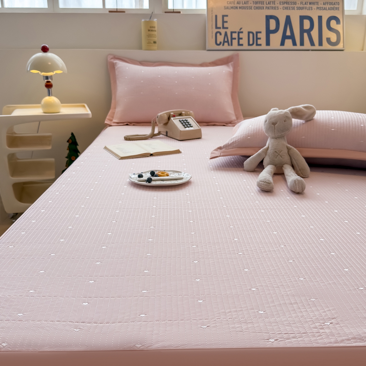 91家纺网 家纺一手货源 找家纺 懒猫家纺 2026新款600D数码印花冰丝凉席系列 郁金香小兔