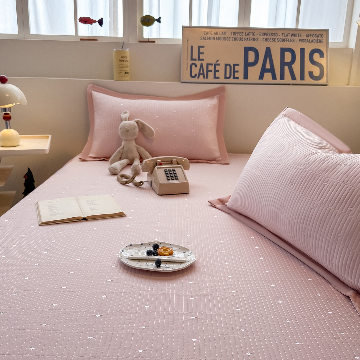 91家纺网 家纺一手货源 找家纺 （总）懒猫家纺 2026新款满天星绗绣莫兰迪色系床席床笠款凉席