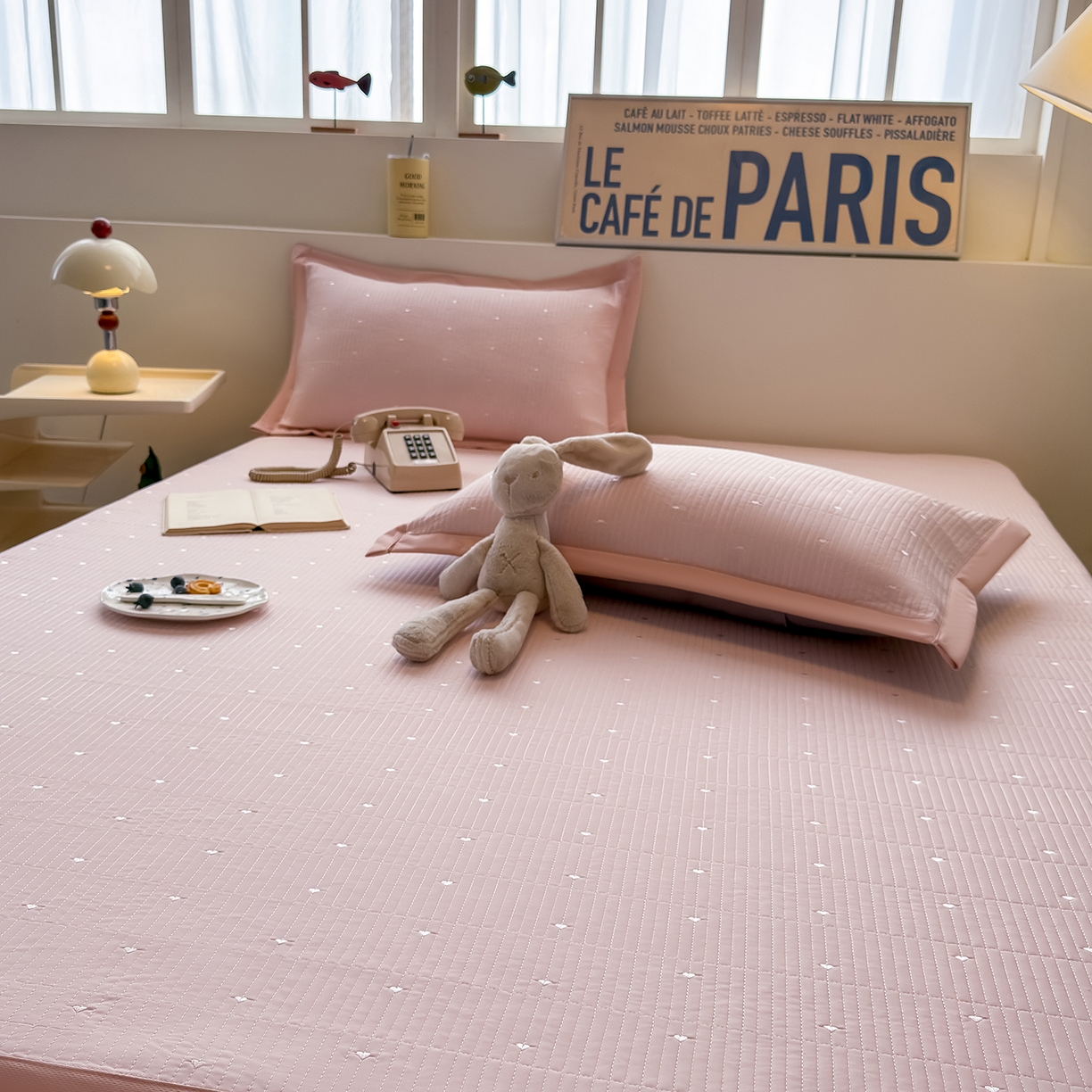 91家纺网 家纺一手货源 找家纺 （总）懒猫家纺 2026新款满天星绗绣莫兰迪色系床席床笠款凉席