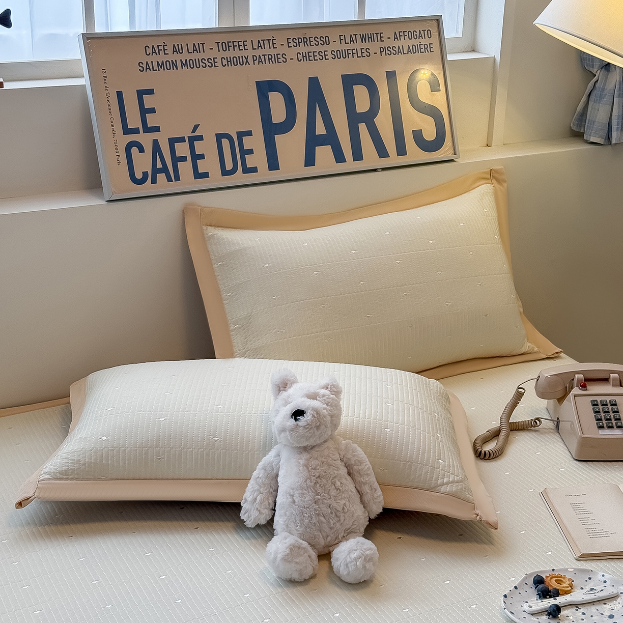 91家纺网 家纺一手货源 找家纺 懒猫家纺 2026新款满天星绗绣莫兰迪色系床席床笠款凉席 香草布蕾-床席款