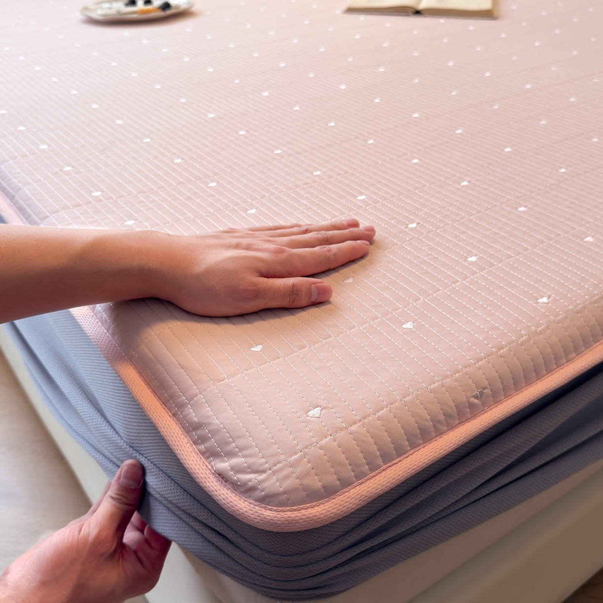 91家纺网 家纺一手货源 找家纺 懒猫家纺 2026新款满天星绗绣莫兰迪色系床席床笠款凉席 白桃乌龙-床笠款