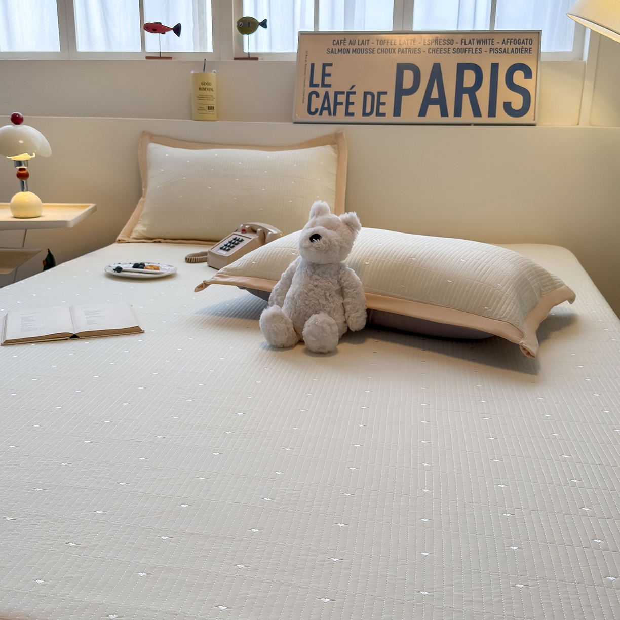 91家纺网 家纺一手货源 找家纺 懒猫家纺 2026新款满天星绗绣莫兰迪色系床席床笠款凉席 香草布蕾-床席款