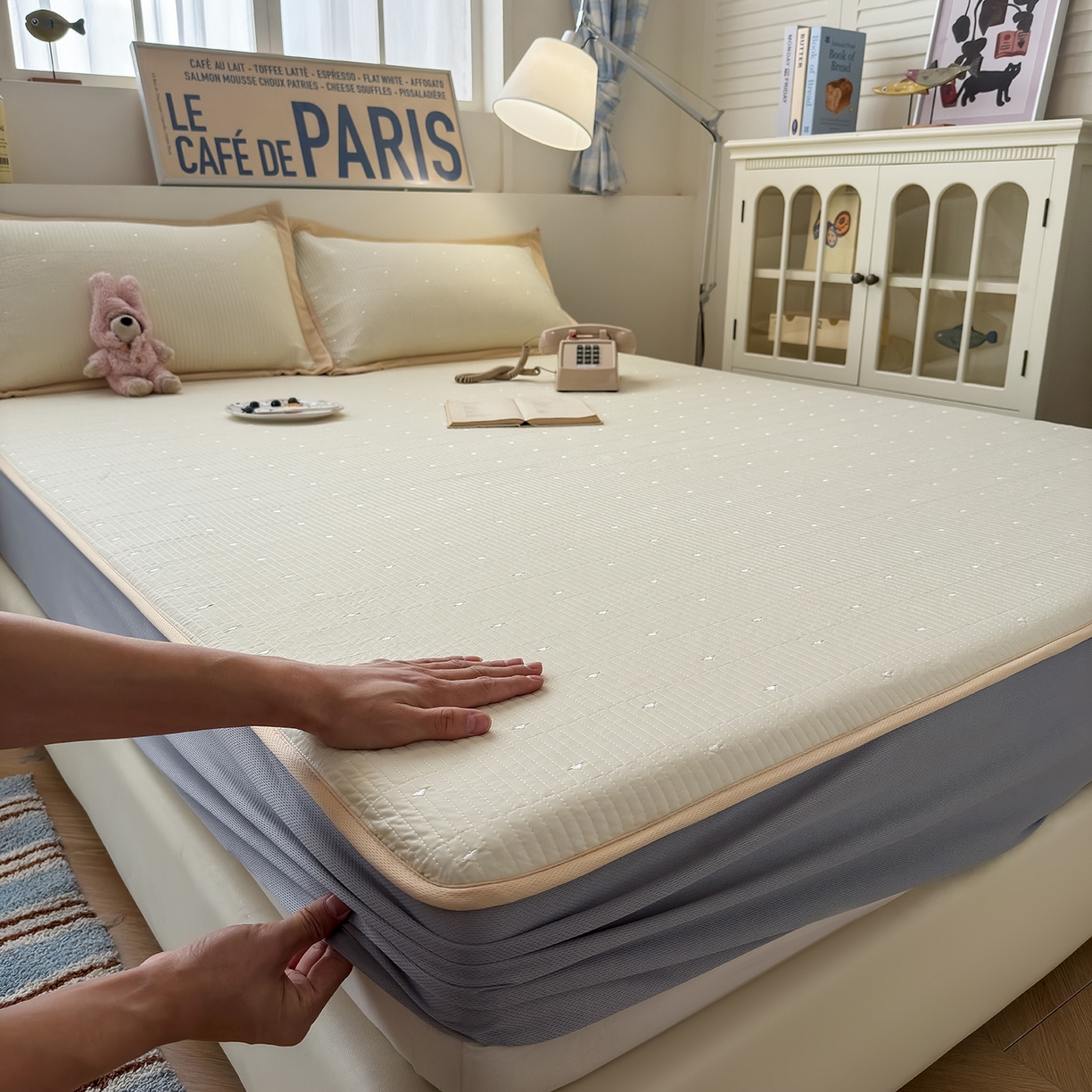 懒猫家纺 2026新款满天星绗绣莫兰迪色系床席床笠款凉席 香草布蕾-床笠款