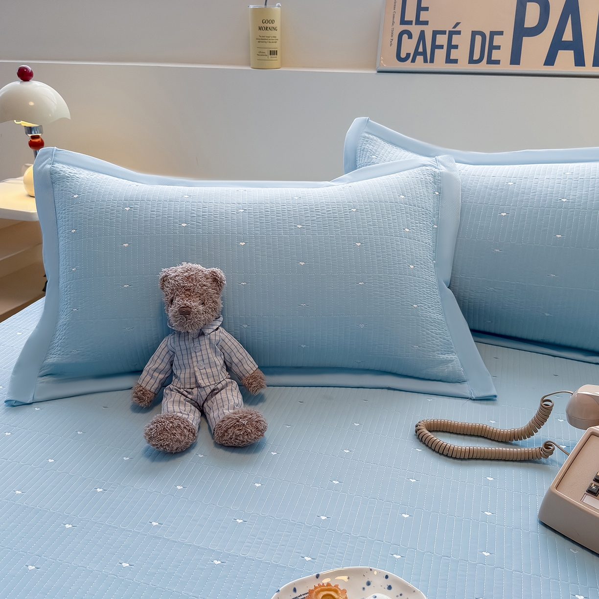 91家纺网 家纺一手货源 找家纺 懒猫家纺 2026新款满天星绗绣莫兰迪色系床席床笠款凉席 海盐气泡-床席款