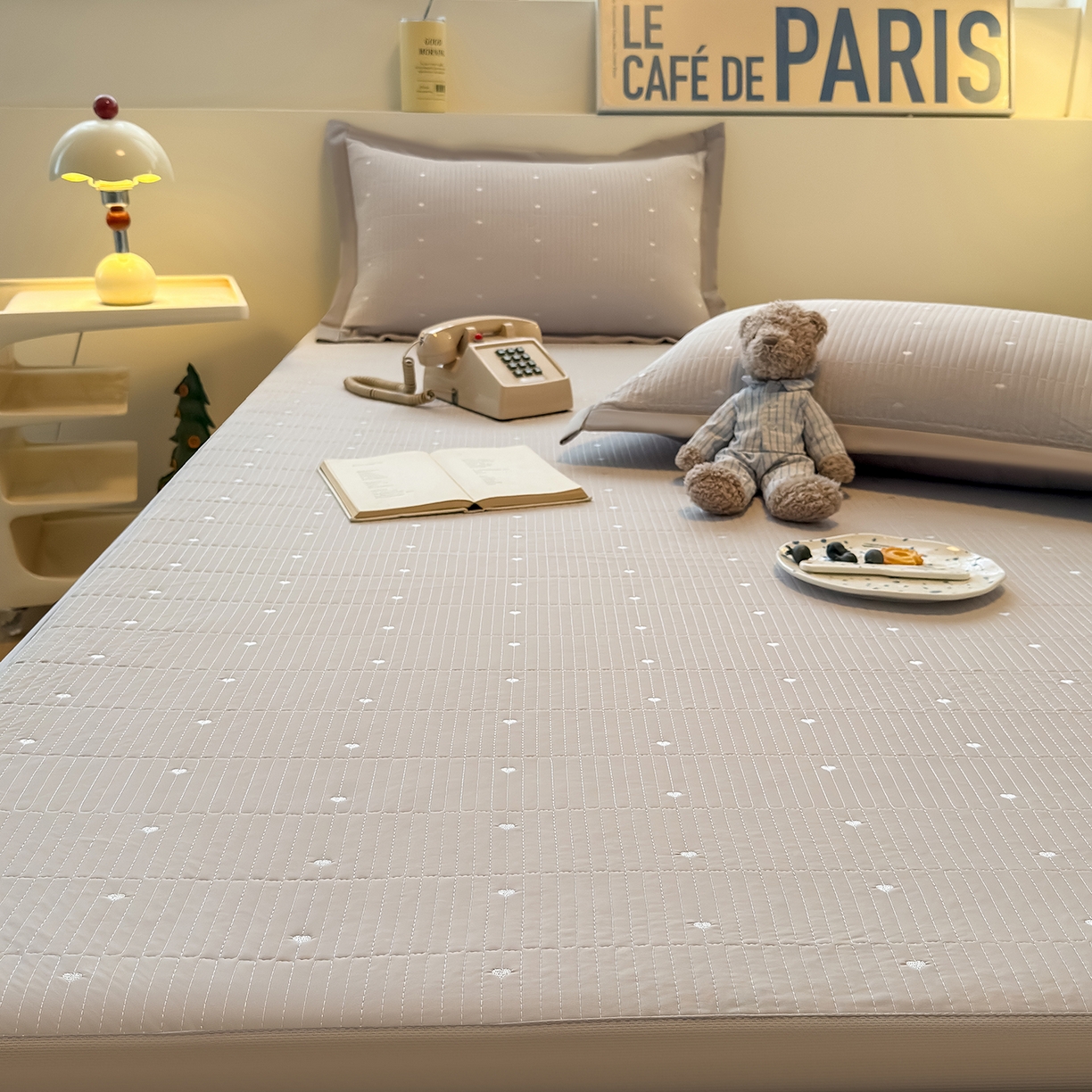 懒猫家纺 2026新款满天星绗绣莫兰迪色系床席床笠款凉席 椰子灰-床席款