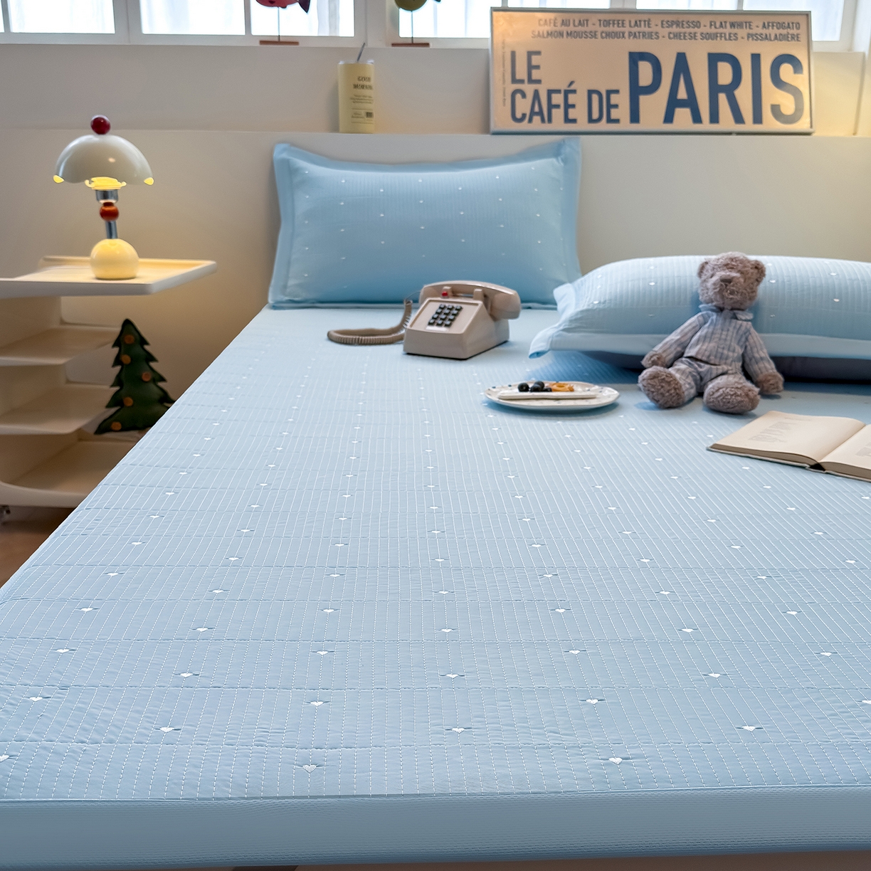 懒猫家纺 2026新款满天星绗绣莫兰迪色系床席床笠款凉席 海盐气泡-床席款