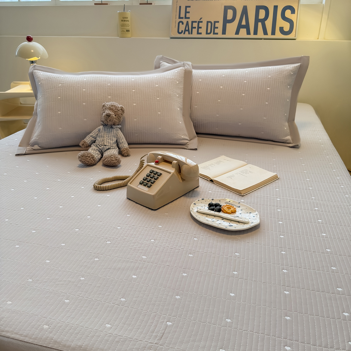 91家纺网 家纺一手货源 找家纺 懒猫家纺 2026新款满天星绗绣莫兰迪色系床席床笠款凉席 椰子灰-床席款