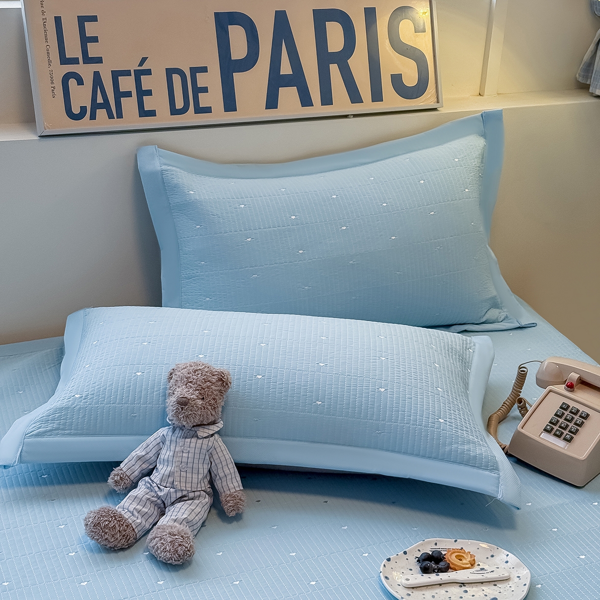 91家纺网 家纺一手货源 找家纺 懒猫家纺 2026新款满天星绗绣莫兰迪色系床席床笠款凉席 海盐气泡-床席款