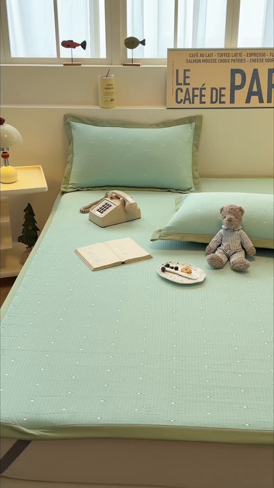 91家纺网 家纺一手货源 找家纺 懒猫家纺 2026新款满天星绗绣莫兰迪色系床席床笠款凉席 生椰抹茶-床席款