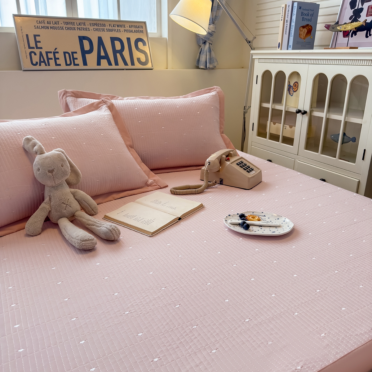 91家纺网 家纺一手货源 找家纺 懒猫家纺 2026新款满天星绗绣莫兰迪色系床席床笠款凉席 白桃乌龙-床席款