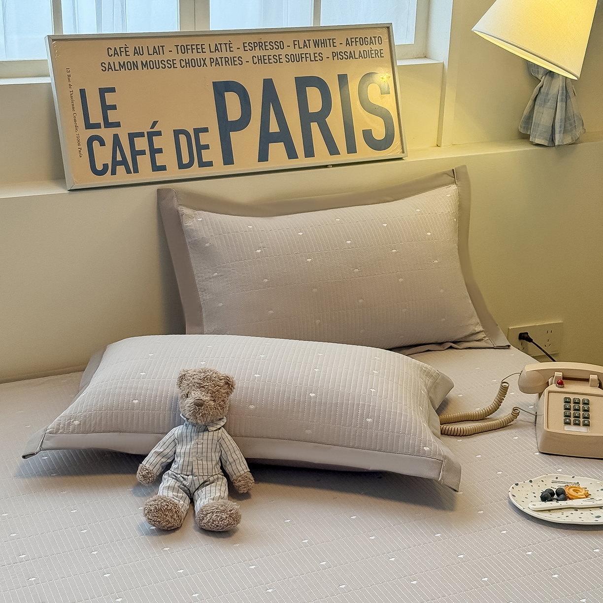 91家纺网 家纺一手货源 找家纺 懒猫家纺 2026新款满天星绗绣莫兰迪色系床席床笠款凉席 椰子灰-床席款