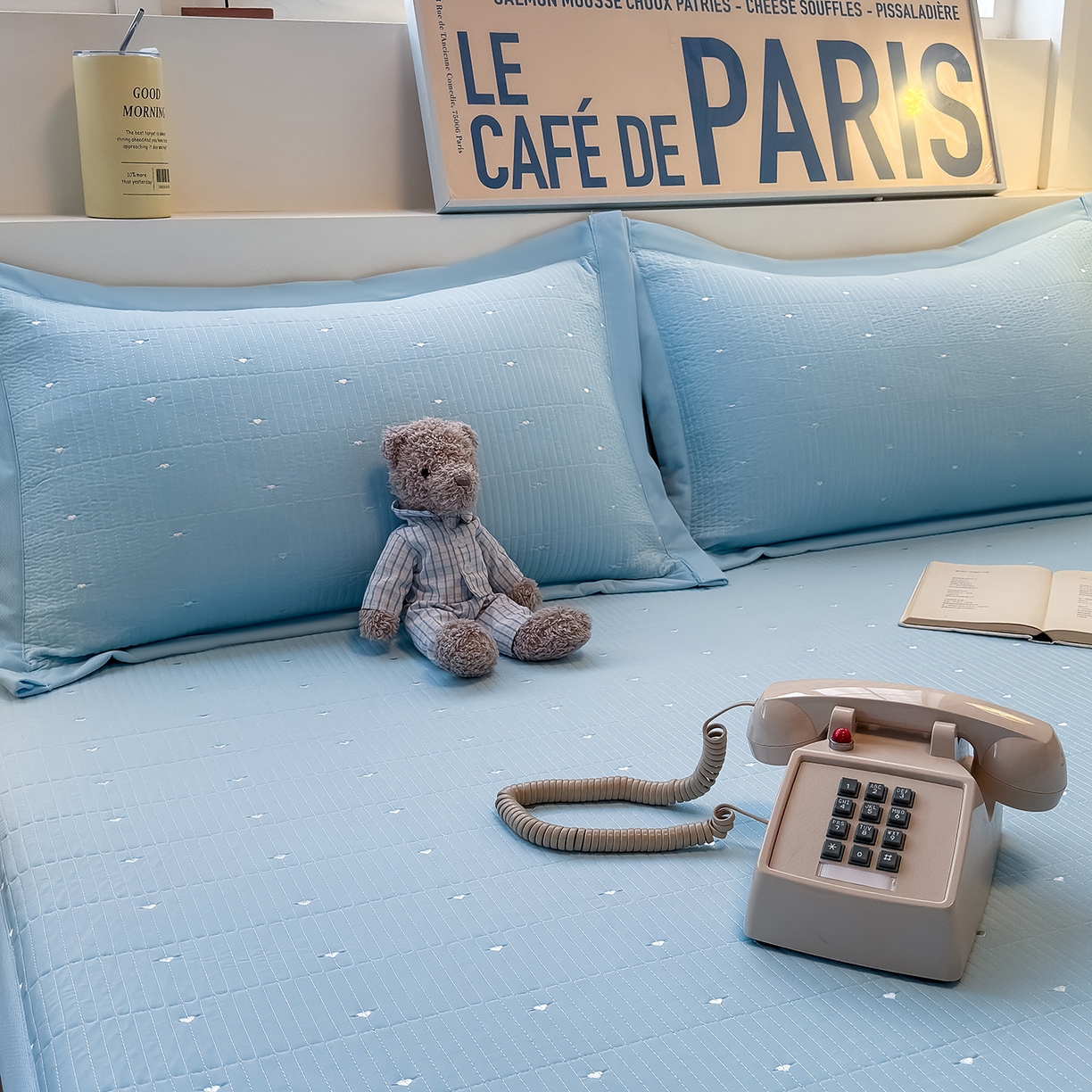 91家纺网 家纺一手货源 找家纺 懒猫家纺 2026新款满天星绗绣莫兰迪色系床席床笠款凉席 海盐气泡-床席款