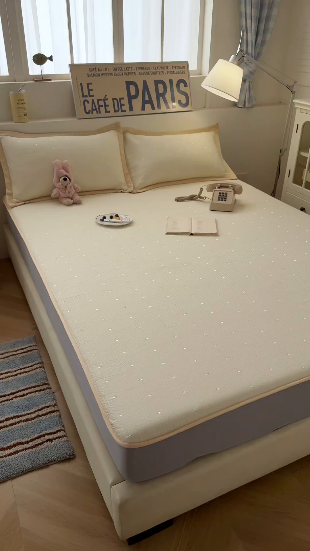 91家纺网 家纺一手货源 找家纺 懒猫家纺 2026新款满天星绗绣莫兰迪色系床席床笠款凉席 香草布蕾-床笠款