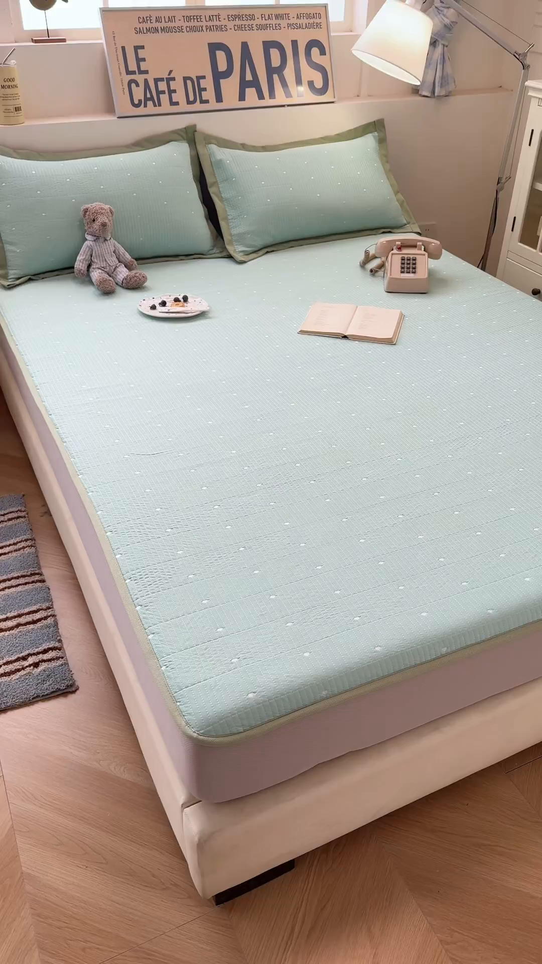 91家纺网 家纺一手货源 找家纺 懒猫家纺 2026新款满天星绗绣莫兰迪色系床席床笠款凉席 生椰抹茶-床笠款