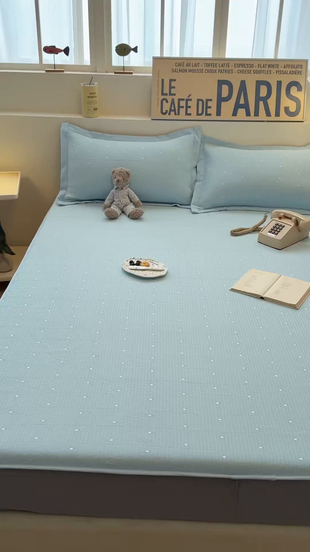 91家纺网 家纺一手货源 找家纺 懒猫家纺 2026新款满天星绗绣莫兰迪色系床席床笠款凉席 海盐气泡-床笠款