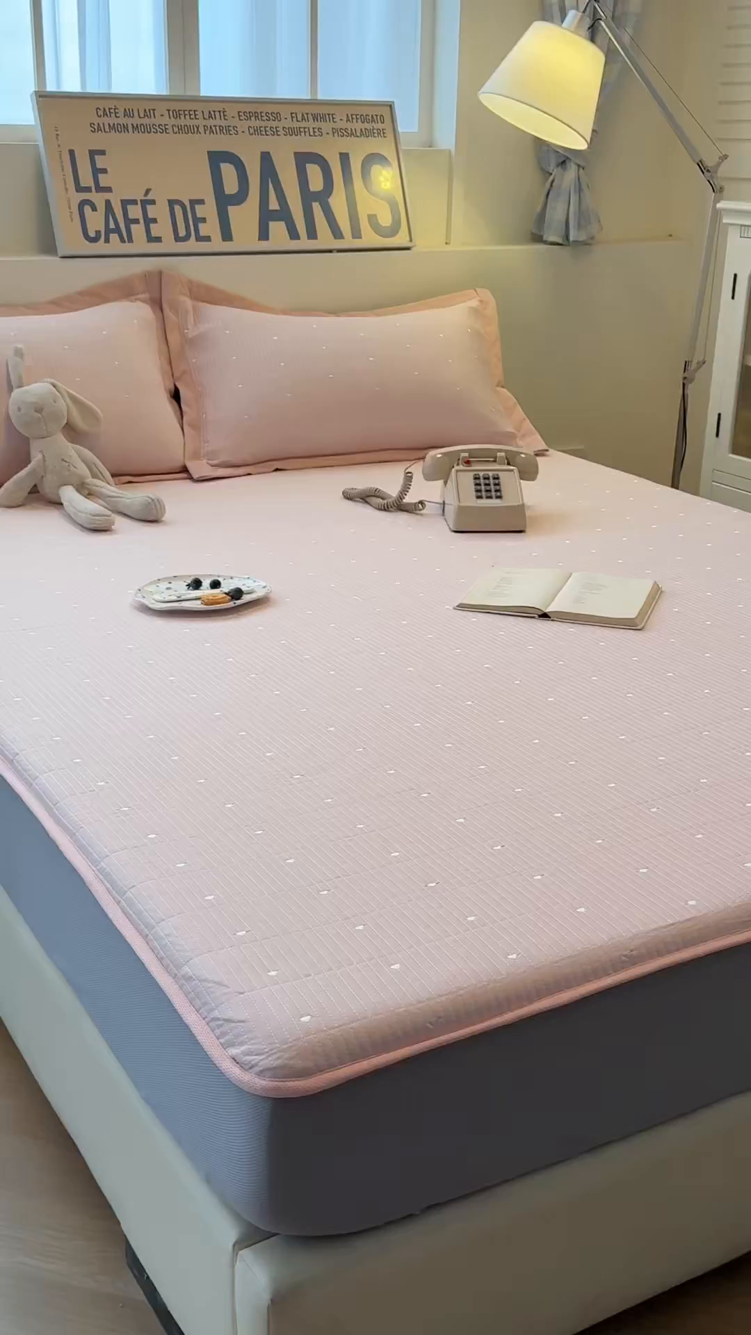 91家纺网 家纺一手货源 找家纺 懒猫家纺 2026新款满天星绗绣莫兰迪色系床席床笠款凉席 白桃乌龙-床笠款