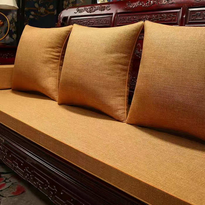 多米家居 2026新款麻布素色定制红木坐垫、抱枕、桌旗，海绵，乳胶（定制尺寸联系商家） 咖色