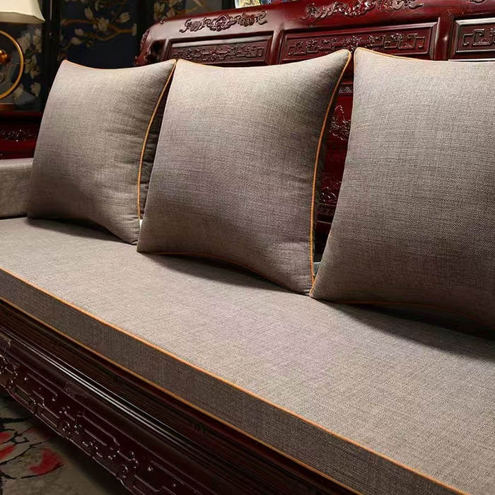 91家纺网 家纺一手货源 找家纺 （总）多米家居 2026新款麻布素色定制红木坐垫、抱枕、桌旗，海绵，乳胶（定制尺寸联系商家）