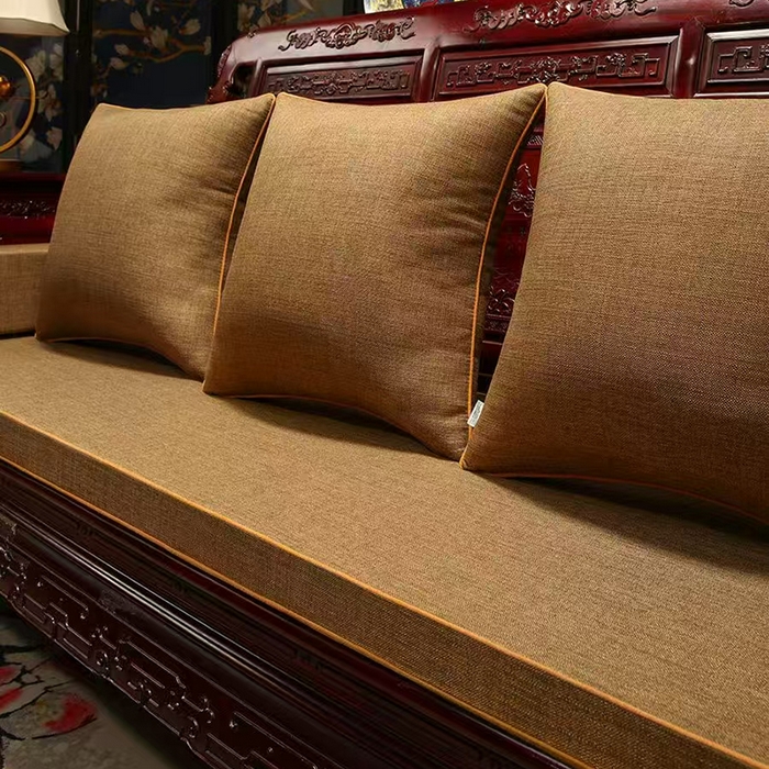 多米家居 2026新款麻布素色定制红木坐垫、抱枕、桌旗，海绵，乳胶（定制尺寸联系商家） 棕色