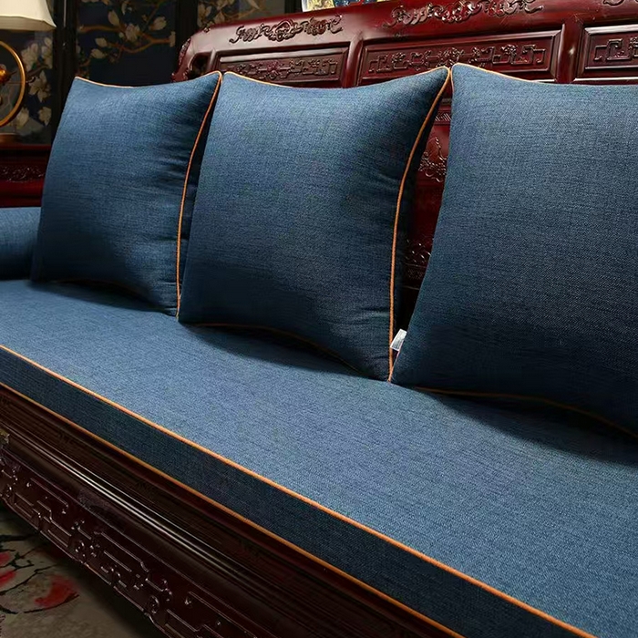 多米家居 2026新款麻布素色定制红木坐垫、抱枕、桌旗，海绵，乳胶（定制尺寸联系商家） 蓝色
