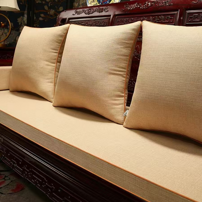 多米家居 2026新款麻布素色定制红木坐垫、抱枕、桌旗，海绵，乳胶（定制尺寸联系商家） 米色