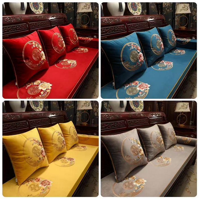 91家纺网 家纺一手货源 找家纺 （总）多米家居 2026新款绒布绣花定制红木坐垫、抱枕、桌旗，海绵，乳胶（定制尺寸联系商家）