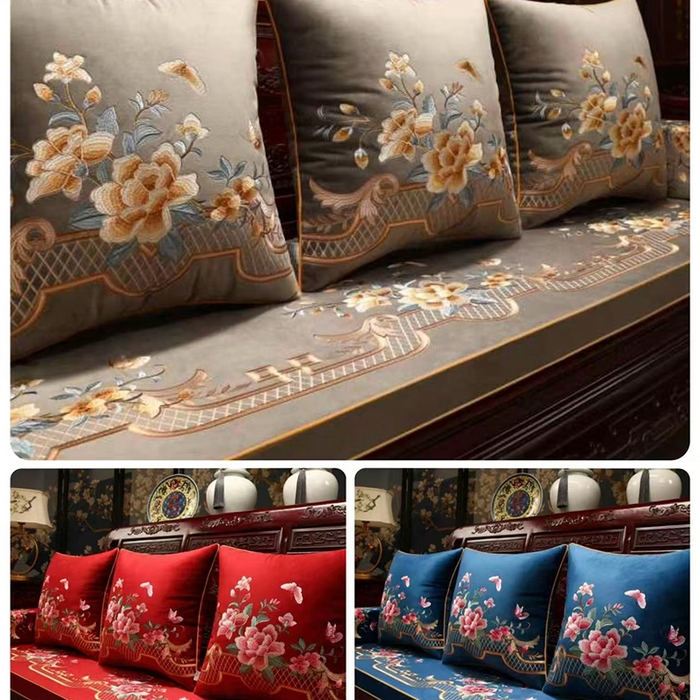 91家纺网 家纺一手货源 找家纺 （总）多米家居 2026新款绒布绣花定制红木坐垫、抱枕、桌旗，海绵，乳胶（定制尺寸联系商家）