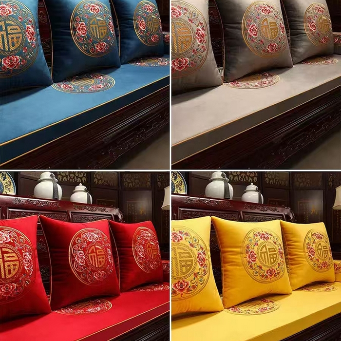 91家纺网 家纺一手货源 找家纺 （总）多米家居 2026新款绒布绣花定制红木坐垫、抱枕、桌旗，海绵，乳胶（定制尺寸联系商家）