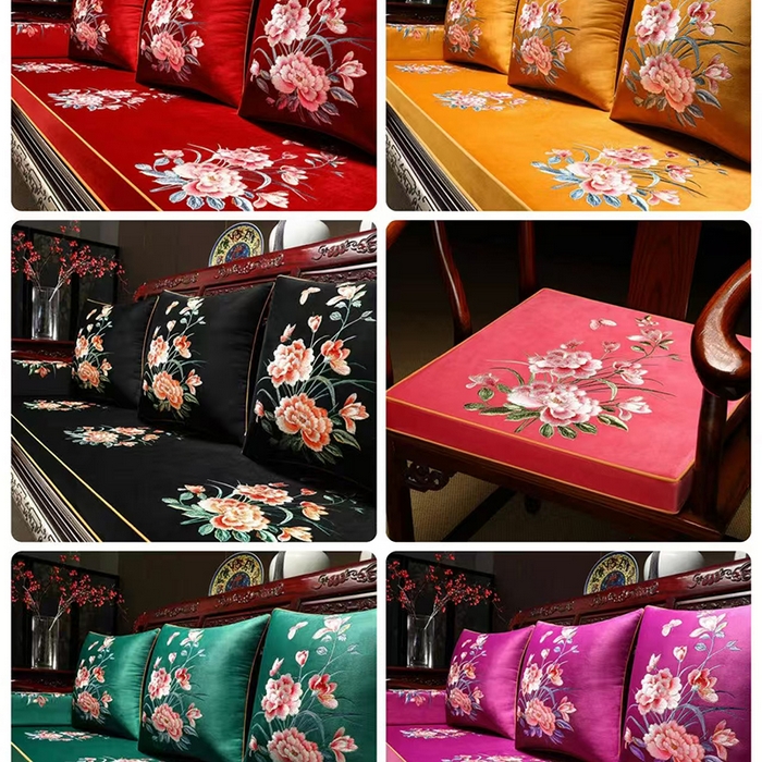 91家纺网 家纺一手货源 找家纺 （总）多米家居 2026新款绒布绣花定制红木坐垫、抱枕、桌旗，海绵，乳胶（定制尺寸联系商家）