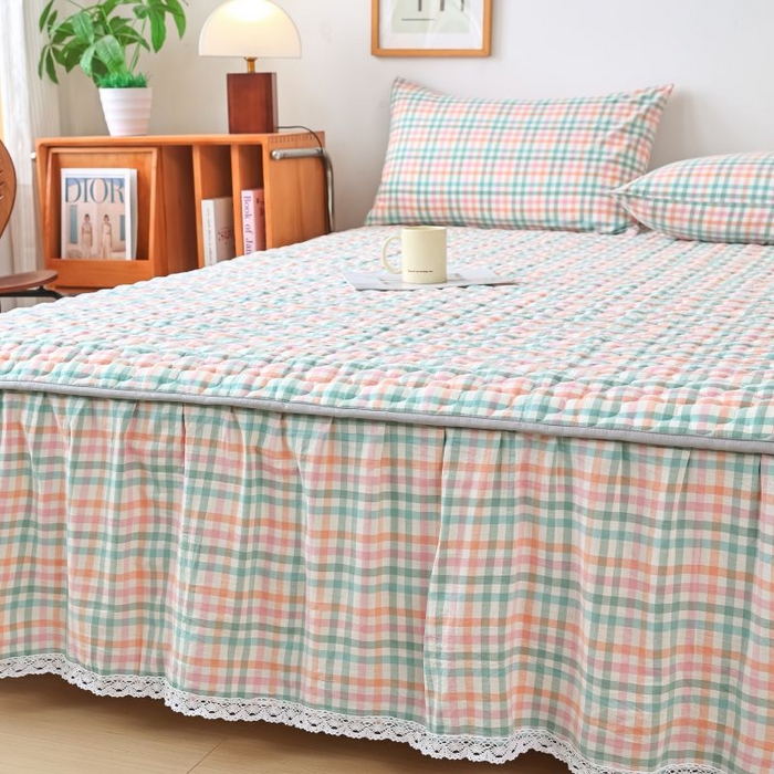 91家纺网 家纺一手货源 找家纺 （总）欧妮家纺 2026新款全棉色织水洗棉夹棉床裙