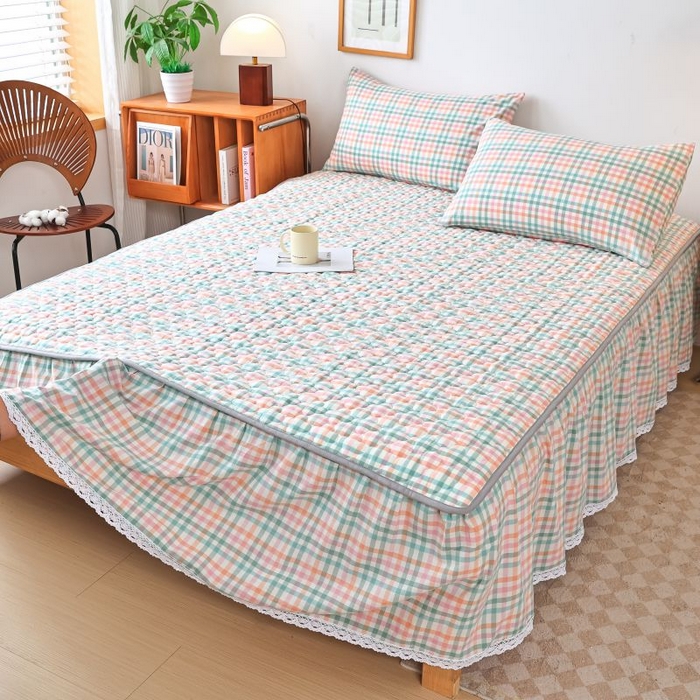 91家纺网 家纺一手货源 找家纺 （总）欧妮家纺 2026新款全棉色织水洗棉夹棉床裙