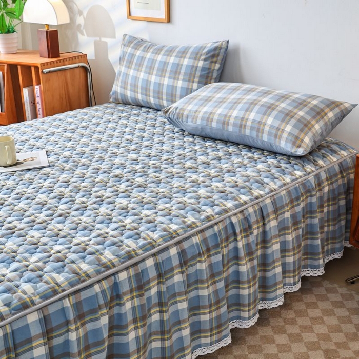 91家纺网 家纺一手货源 找家纺 欧妮家纺 2026新款全棉色织水洗棉夹棉床裙 全棉色织水洗棉-简兮兰格