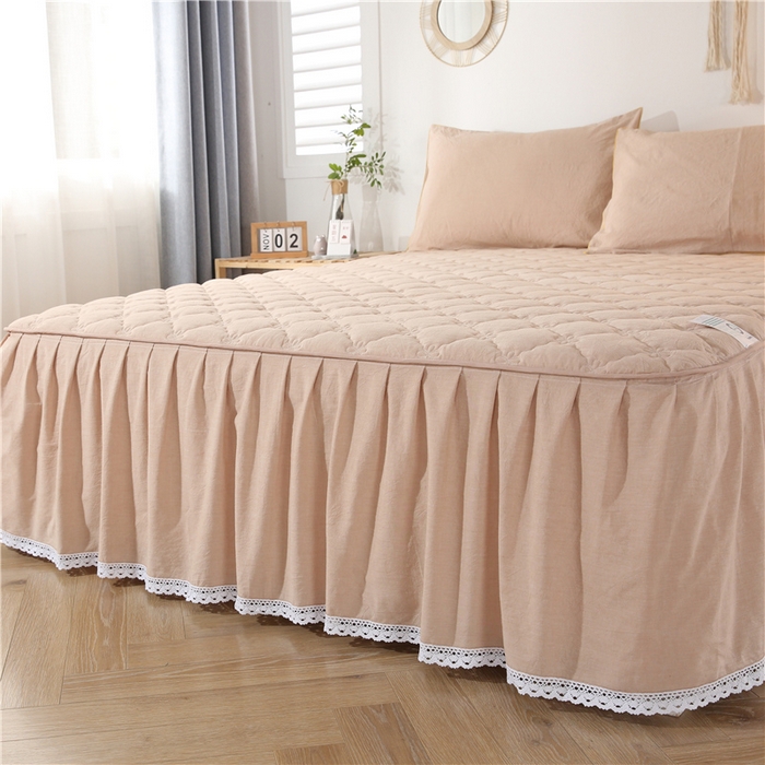 91家纺网 家纺一手货源 找家纺 欧妮家纺 2026新款全棉色织水洗棉夹棉床裙 日式水洗棉夹棉床裙J-浅咖