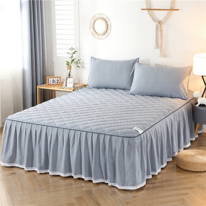 91家纺网 家纺一手货源 找家纺 欧妮家纺 2026新款全棉色织水洗棉夹棉床裙 日式水洗棉夹棉床裙J-浅蓝